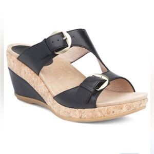 Dansko Carla Black Full Grain Wedge Sandals Size 37